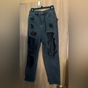 Hollister black distressed ripped mom jeans. Size 5 R